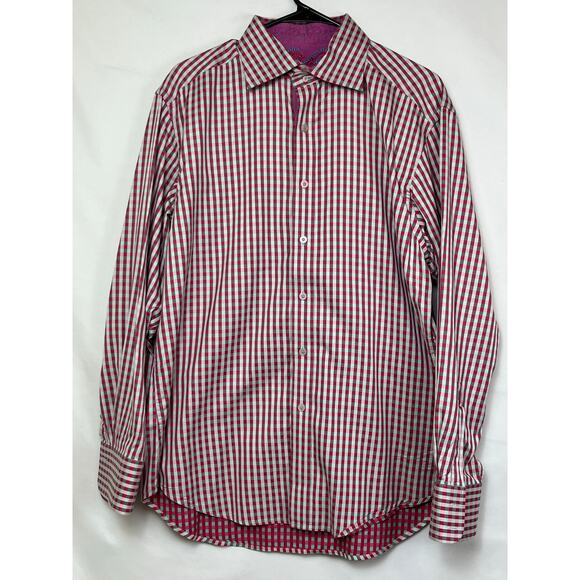 Robert Graham Mens Size Large Red/Gray/White Check Long Sleeve Button Down Shirt - Picture 1 of 8